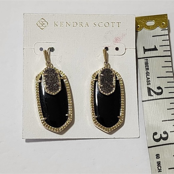 Kendra scott Emmy gold black and drusy Earrings new - Picture 2 of 6
